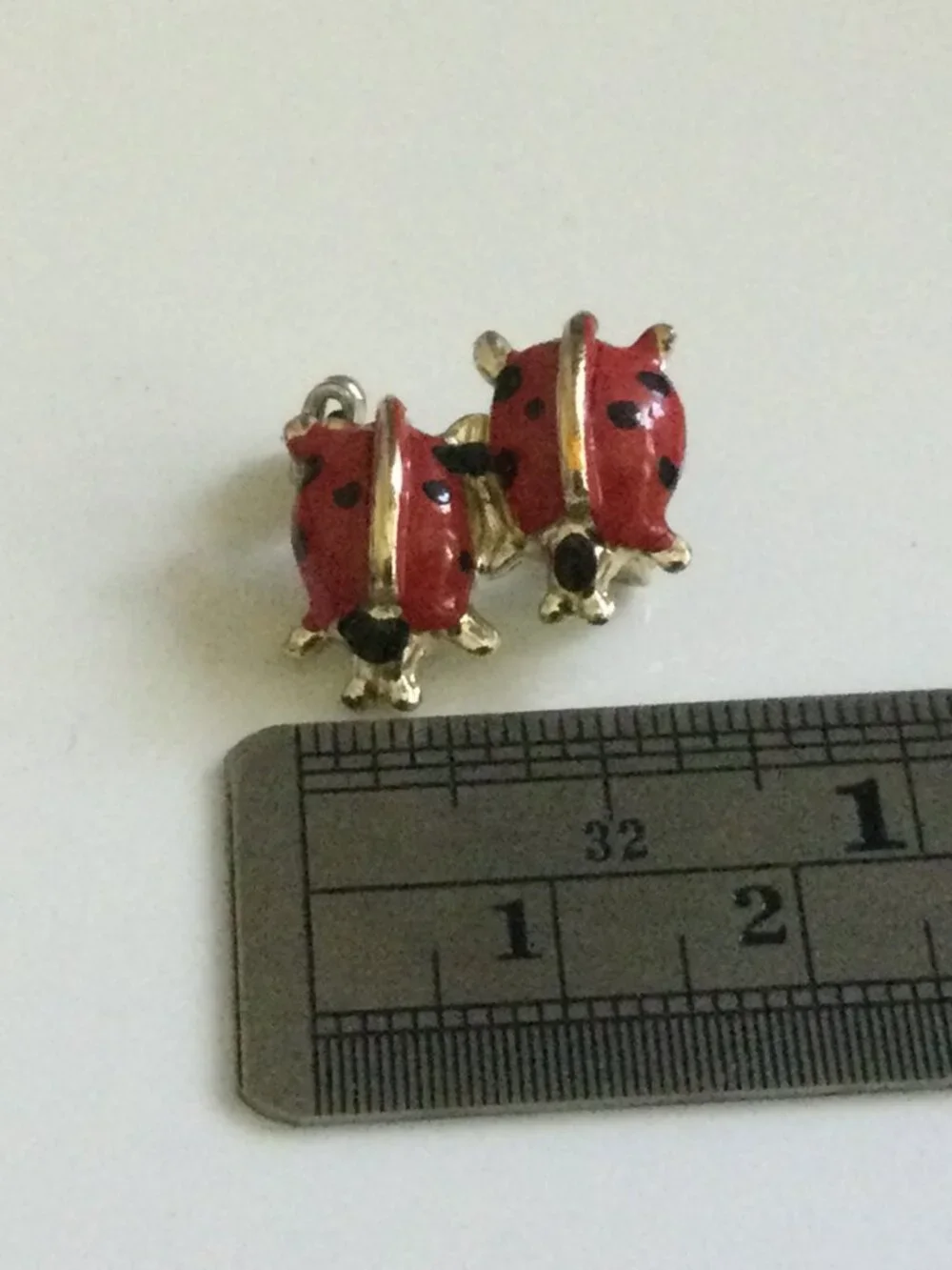 Vintage Double Ladybug Brooch Pin Gold Tone Red Enamel Whimsical Novelty